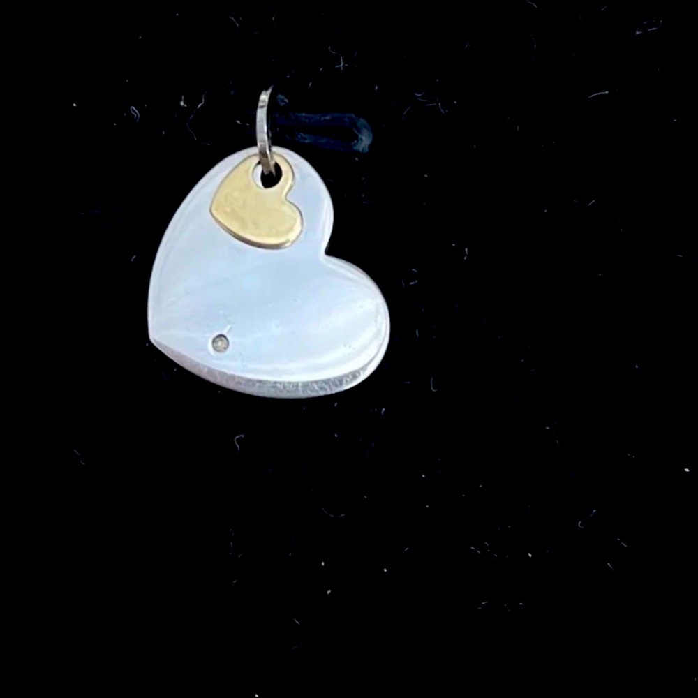 PAGODA Stainless Steel /14k Gold Diamond“Double Heart ”  Minimalist Pendant NEW